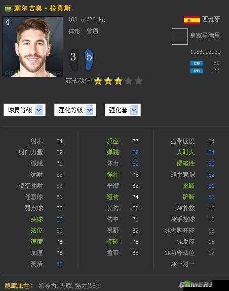 FIFA 足球世界拉莫斯图鉴:属性、技能全解析,了解这位传奇中卫